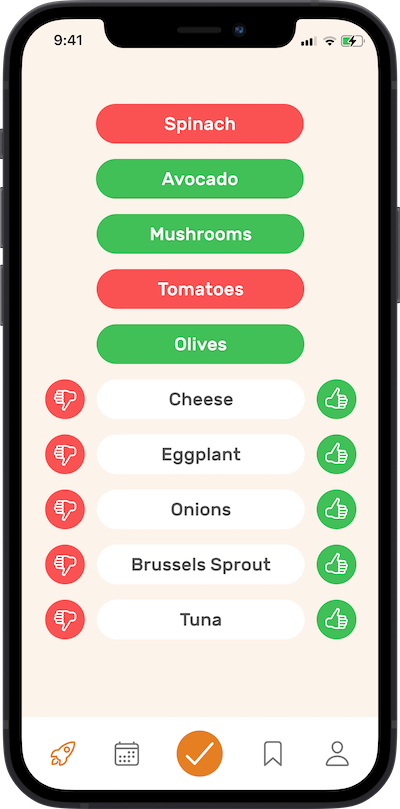 app preference selection screen
